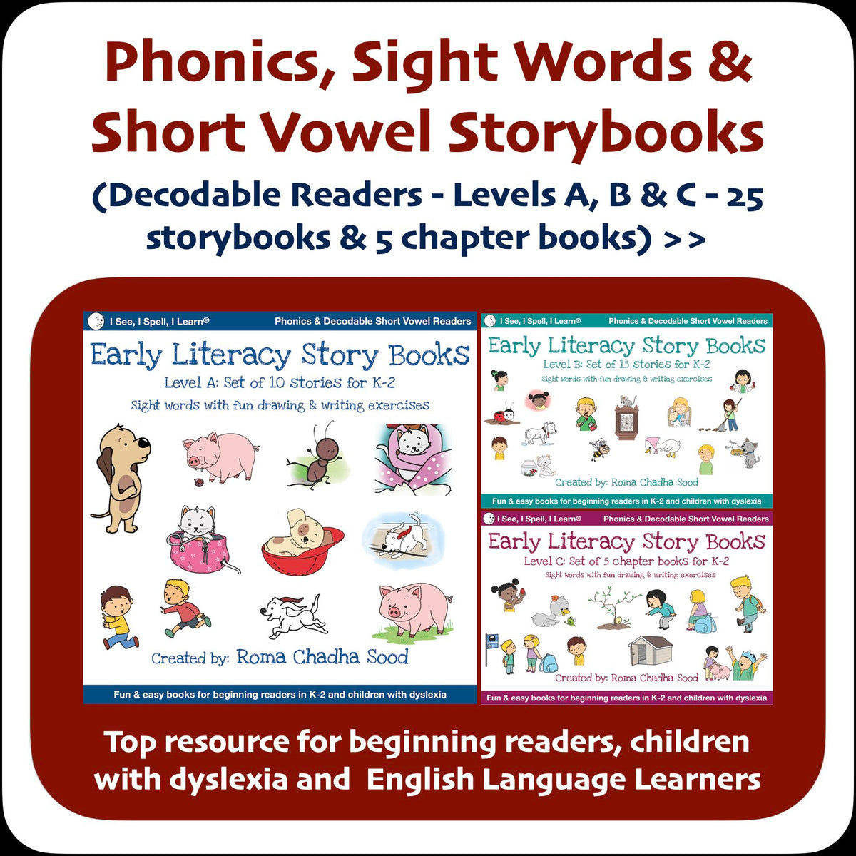 LEVEL B - Phonics, Sight Words, Short Vowel, Decodable Storybooks